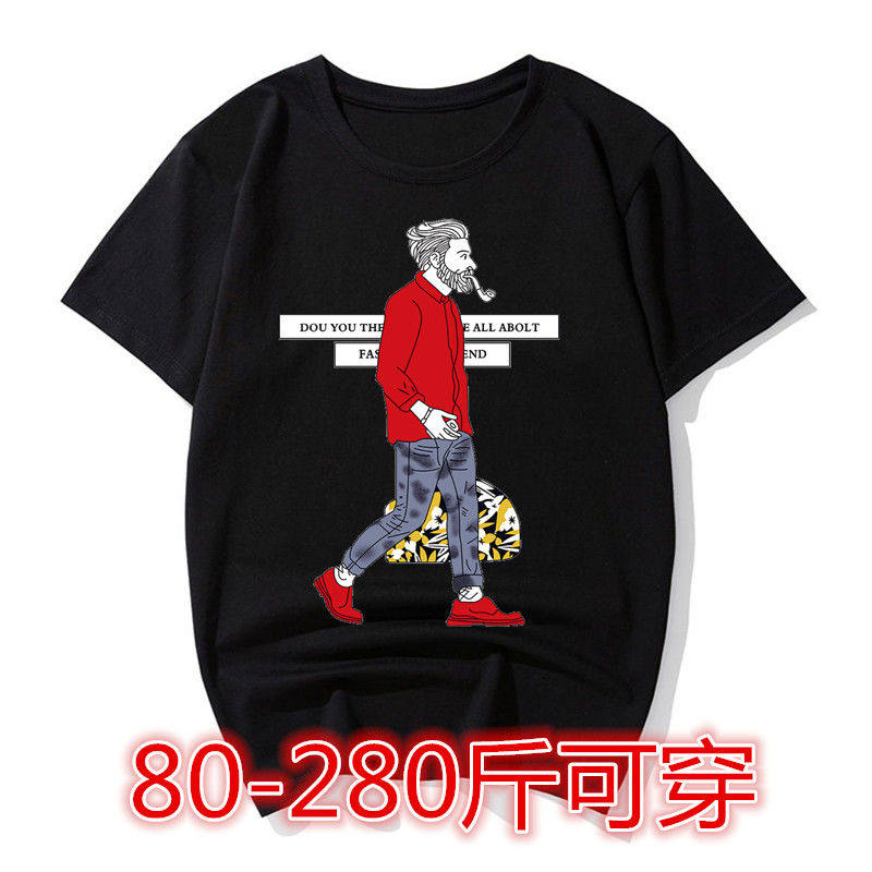 胖子短袖男t恤夏季新款特大码肥佬圆领宽松韩版潮流休闲运动半袖