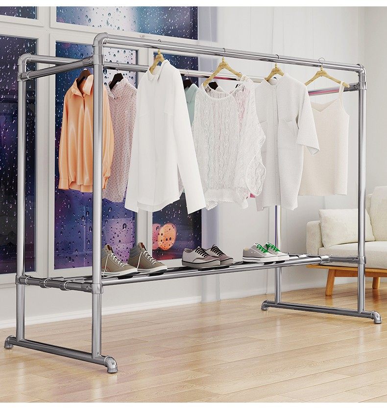 镀锌钢管晾衣架落地家用阳台挂衣户外室外防风双杆水管凉衣晒被子,家装主材,固定式晾衣架,淘宝优惠券,粉丝福利购,淘宝优惠卷