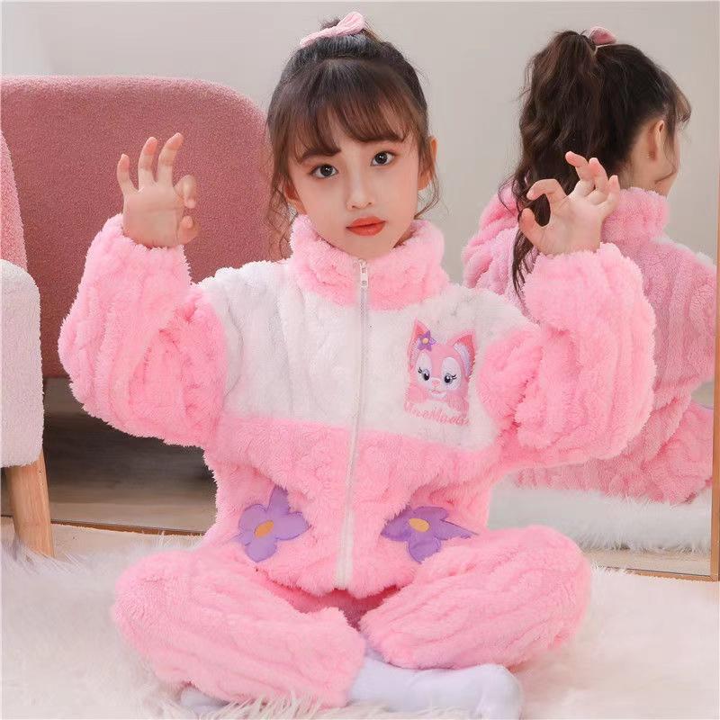 儿童冬季保暖珊瑚绒家居服套装