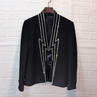 兜巴星原创闪电烫钻帅气网红小西装 重工西服秋天外套 夜店男装 欧式