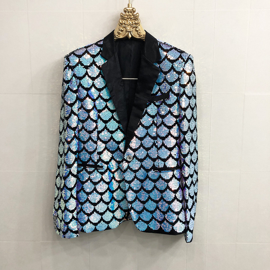 2022渐变爆闪亮片男西装礼服主持歌手演出服夜店婚礼大码定制外套
