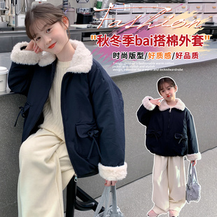韩国女童毛领加绒棉衣2025冬季新款中大童女孩时尚加厚保暖棉衣