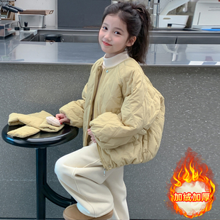 女童棉服2025冬季新款中大童女孩时尚圆领加厚加绒保暖外套短款