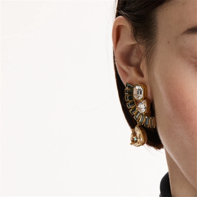 oscar新款欧美风轻奢水晶金属耳夹女无耳洞高级质感优雅时尚耳饰