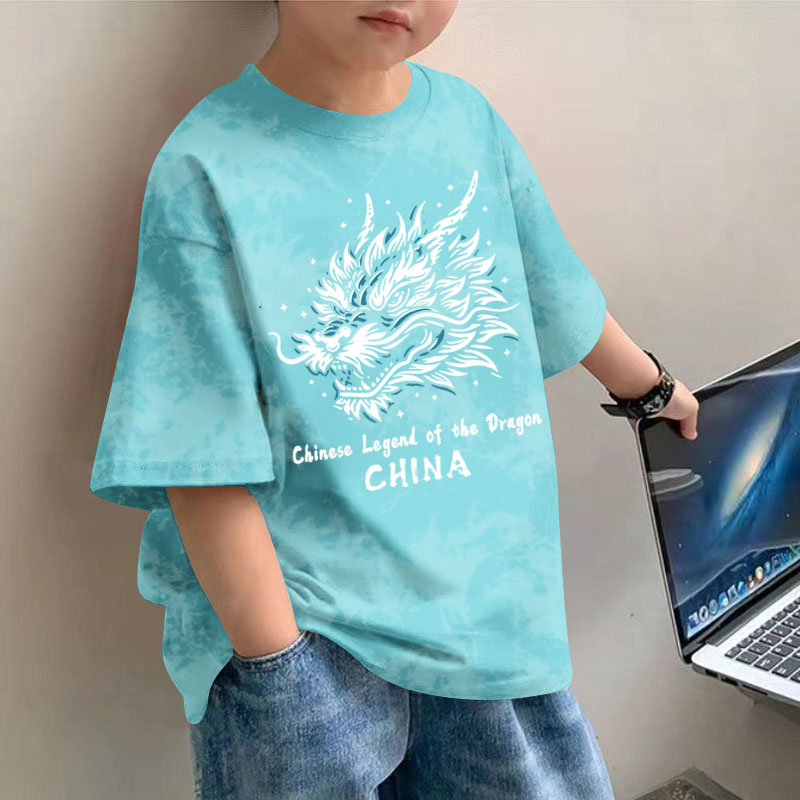 夏季男童纯棉中国龙印花短袖T恤