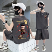 2026新款 运动套装 无袖 男童夏季 背心中小大童宽松哪吒印花裤 子上衣