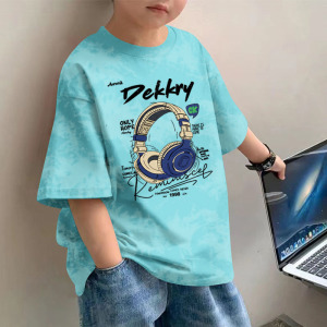 新品发售音乐耳机印花短袖T恤男款夏季潮牌宽松圆领上衣重磅体恤