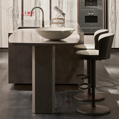 意大利GIORGETTI款式 黑胡桃实木真皮结合吧台椅子休闲椅高脚椅