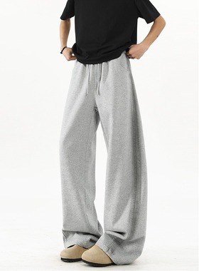 灰色重磅扎染弯刀卫裤春秋季侧边条纹设计感直筒裤百搭款休闲裤子