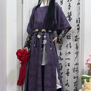新款 青云霓裳原创汉服 圆领袍唐制秋冬季 女款 缺胯袍男紫色 森屿