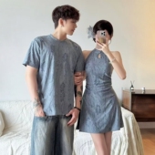 夏装 高级感小众一裙一衣2025新款 法式 情侣装 复古无袖 连衣裙显瘦潮