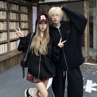 情侣装秋冬ins超火松弛感美式休闲连帽卫衣小众男女潮流宽松外套