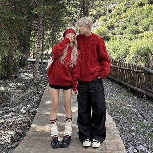 情侣装秋冬新款本命年红色圣诞毛衣松弛感慵懒风男女时尚针织上衣