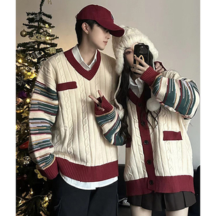 2025新品圣诞情侣装毛衣法式复古慵懒风宽松针织衫外套高级感小众
