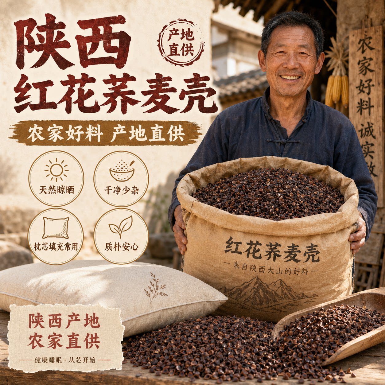 红花荞麦壳 陕北水洗荞麦皮 枕芯颈椎枕头填充物干净无尘散装包邮