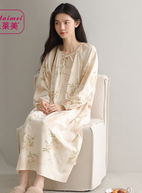 春秋睡裙女莱卡棉长袖长款连衣裙