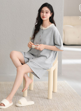 睡衣女款夏季薄款全棉家居服套装
