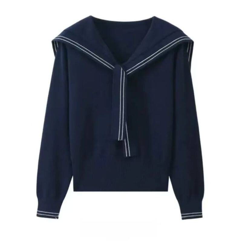 海军领上衣长袖秋季毛衣秋冬新款感小众长袖打底设计短款修身上衣