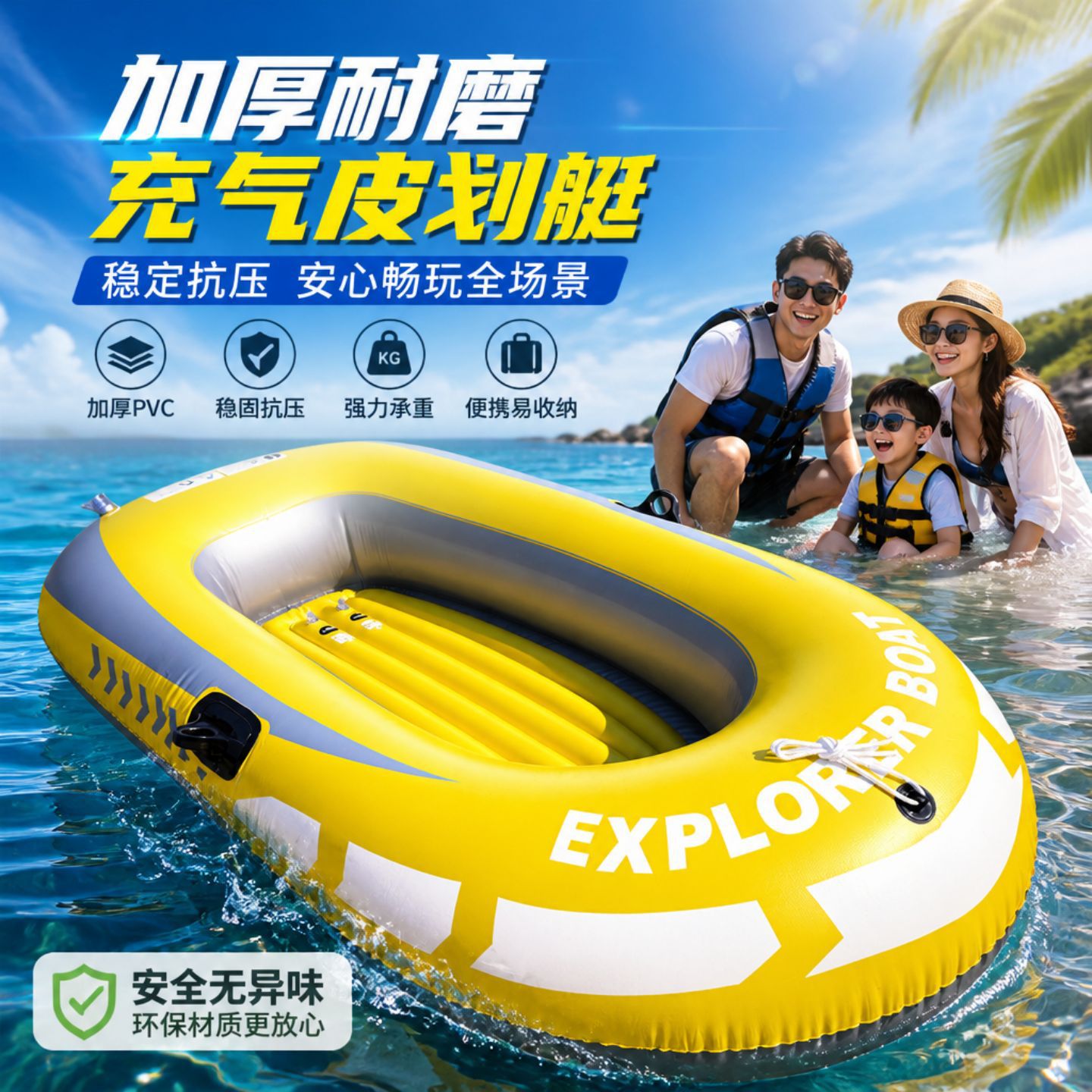 充气船皮划艇钓鱼船加厚折叠充气