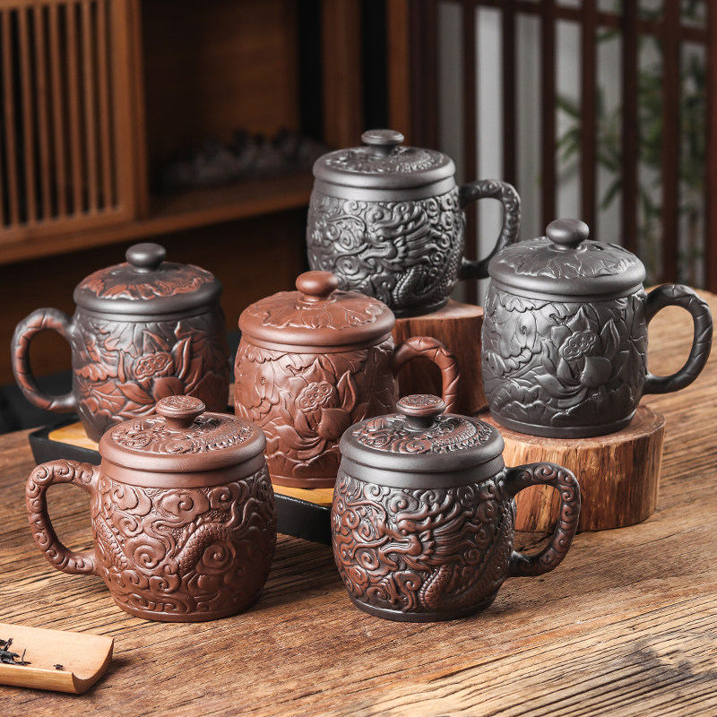 宜兴紫砂杯带盖手工大容量盖杯养生泡茶杯功夫茶具陶瓷家用办公杯