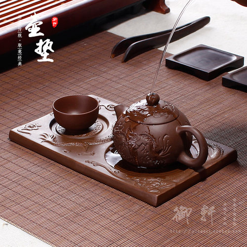 宜兴原矿紫砂紫泥壶垫双龙龙纹壶托仿古底盘养壶盘壶底座功夫茶具 - 封面