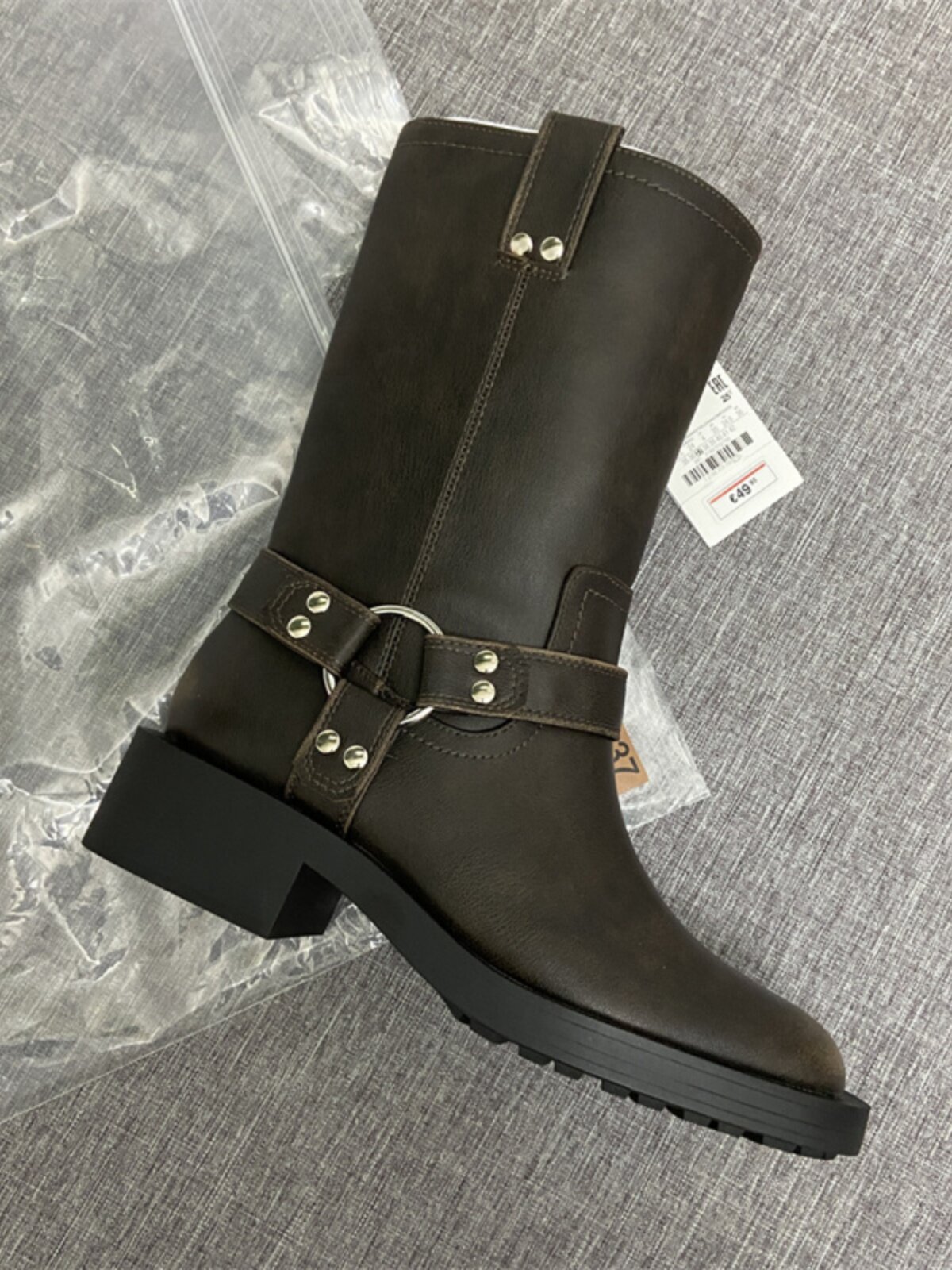 SOURCE SINGLE GOOD GOODS RETRO DISTRESSED SLEEVE MID-RISE BOOTS SINGLE BOOTS WOMENS BOOTS BIKER BOOTS BELT BUCKLE WESTERN COWBOY BOOTS