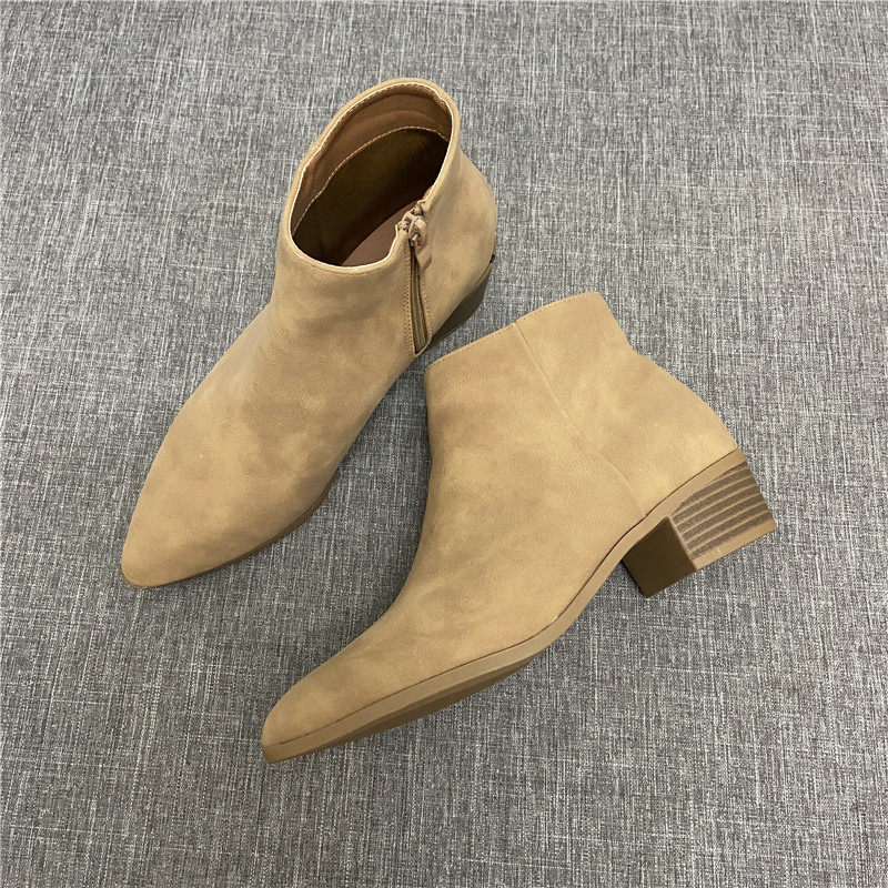 WHITE BLOCK HEEL BOOTIES FALL|WINTER 2022 NEW SIDE ZIPPER POINTED TOE WOMENS BOOTS MID HEEL CHELSEA BOOTS ANKLE BOOTS PLUS SIZE