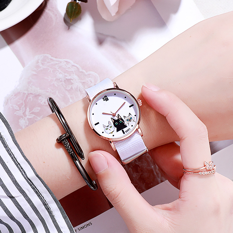 ins风手表女法国小众气质简约2023圆形时尚新款帆布石英表腕表