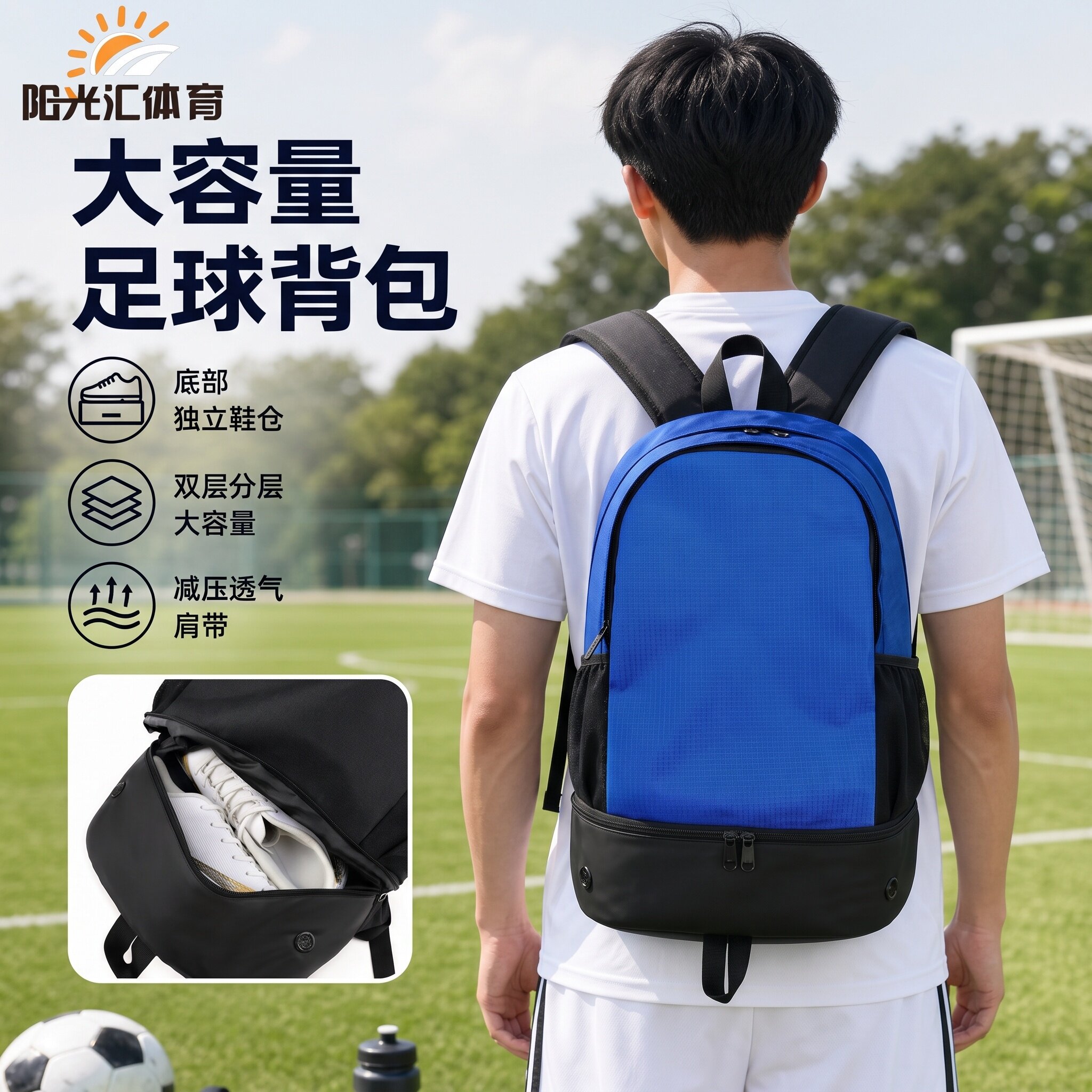大容量足球背包户外运动训练装备收纳包轻便独立鞋仓篮球双肩包