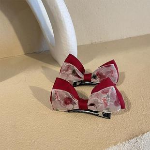 汉服周岁女童儿童发夹结宝宝头饰女宝发饰头花女宝宝红色