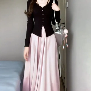 小个子韩系穿搭法式 早秋季 气质长裙套装 感连衣裙子女2024新款