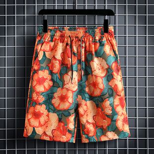 潮流情侣休闲大裤 男潮牌ins宽松运动五分速干花短裤 衩 沙滩裤 夏季