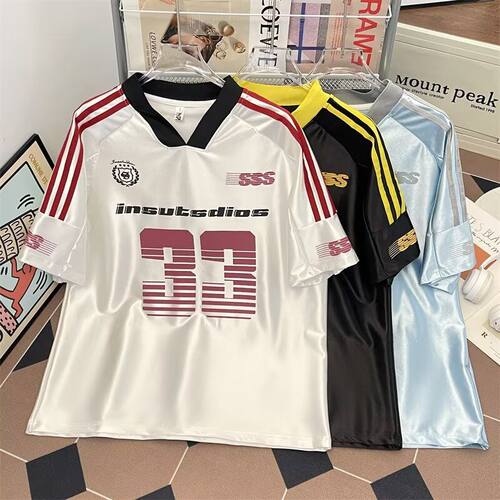HTTAOUP美式长袖球衣t恤男女情侣宽松潮牌复古条纹jerseyfit上衣