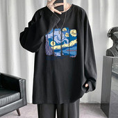 打底宽松ins长袖 男生休闲春秋季 圆领恤百搭上潮流印花衣服衫 潮牌t