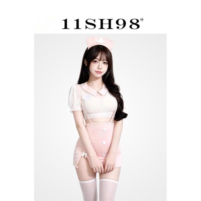 11SH98 性感风护士制服睡裙女cos服蝴蝶结领带粉色显身材包臀睡衣