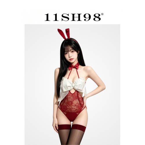 11SH98性感兔女郎制服蕾丝蝴蝶结绑带连体衣纯欲睡裙情调约会qqny