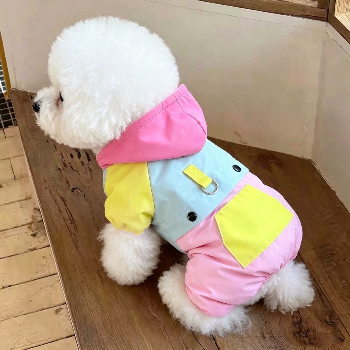狗狗衣服秋冬款加绒冲锋衣小型犬比熊泰迪保暖冬季可牵引四脚棉衣