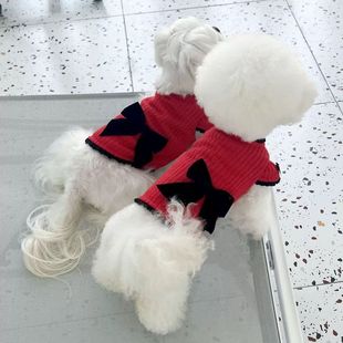宠物猫狗衣服毛线大蝴蝶结可爱泡泡袖 外套毛衣小型犬猫圣诞新年服