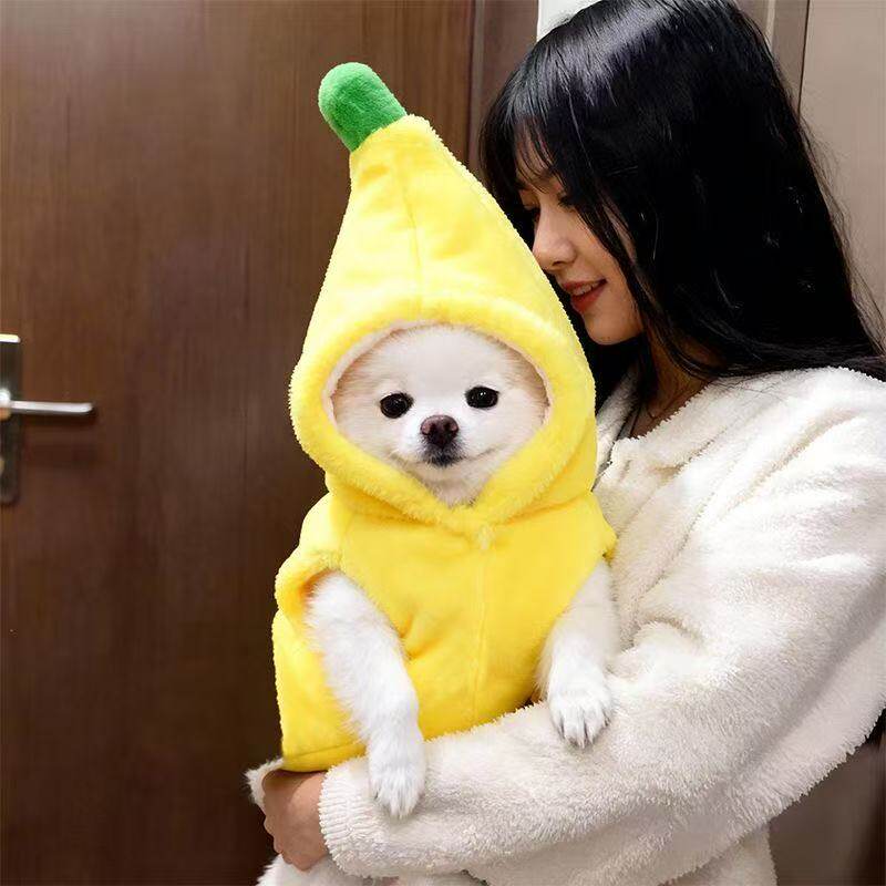 宠物衣服香蕉变身秋冬款加绒加厚泰迪比熊狗狗宠物猫咪小型犬茶幼
