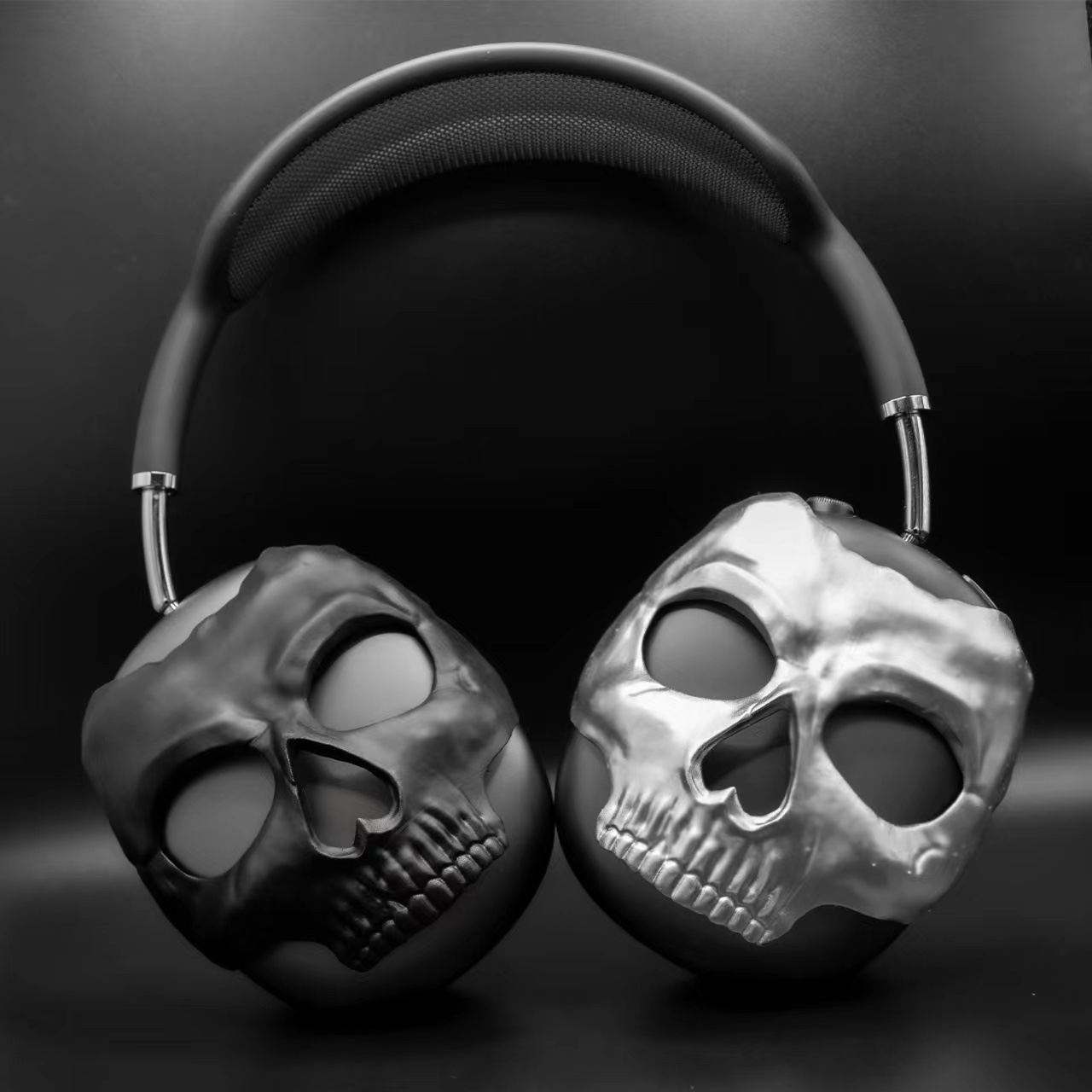 银色骷髅头苹果AirPodsMax1/2代耳机壳保护套airpodsmax拍照耳机装饰配饰小众礼物APM壳3D打印潮酷3d