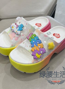 Crocs/卡骆驰国内代购女雪屋爱心熊高跟厚底沙滩洞洞凉拖鞋210108