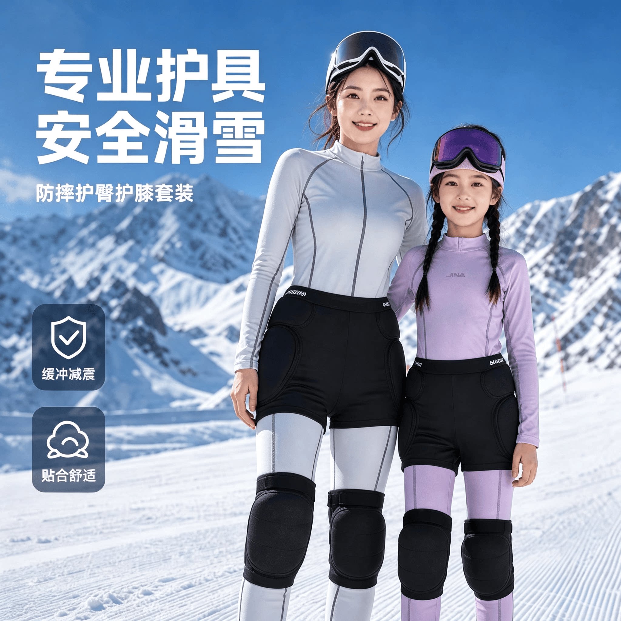单板滑雪护臀护膝神器防护护具成人滑冰防摔裤儿童屁股垫装备内护