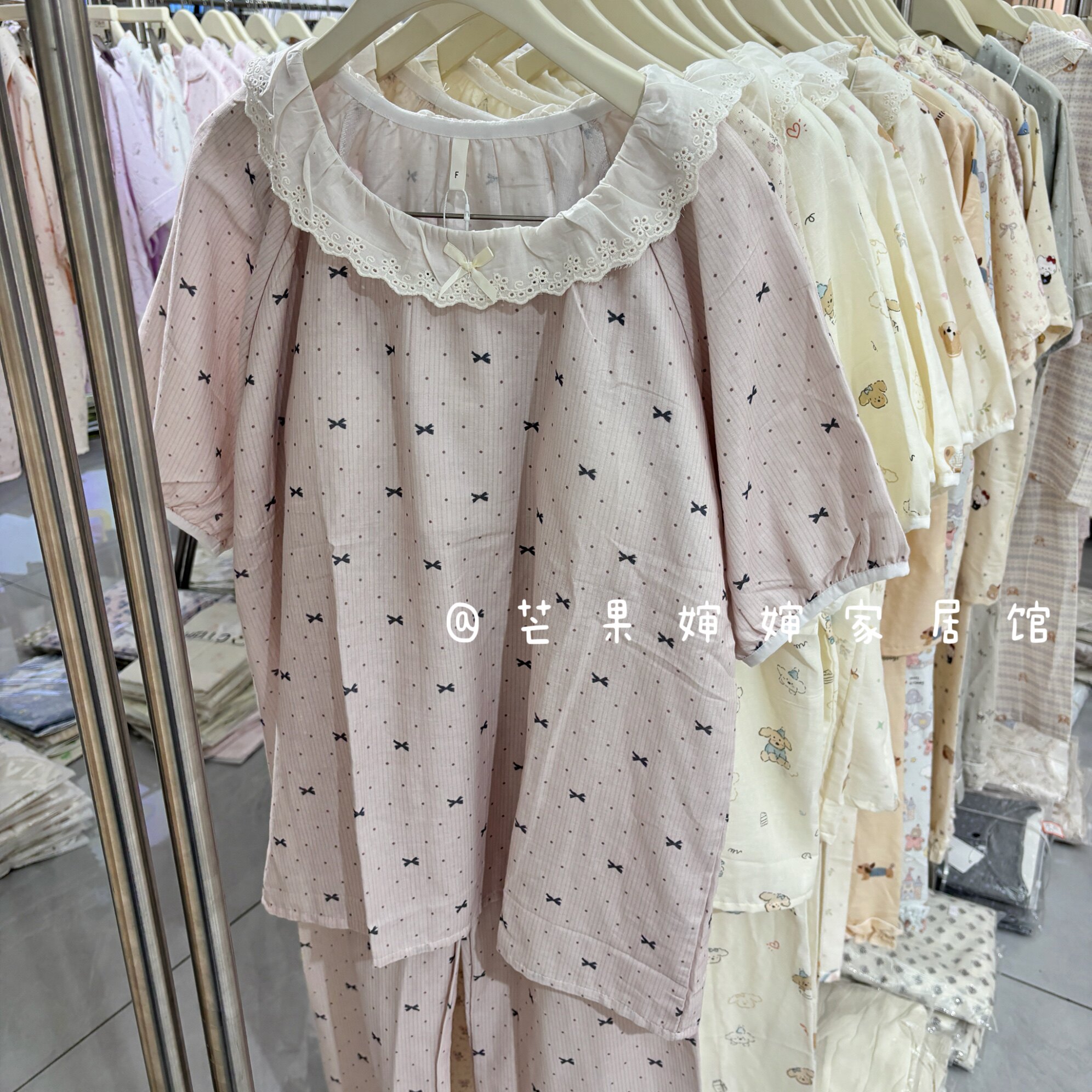 夏季棉纱薄款带胸垫睡衣套装