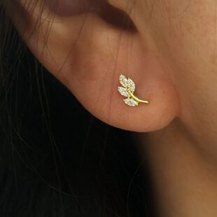 CHESNOW 18K金钻石藤蔓耳钉耳骨钉螺旋款耳环小众男生女生