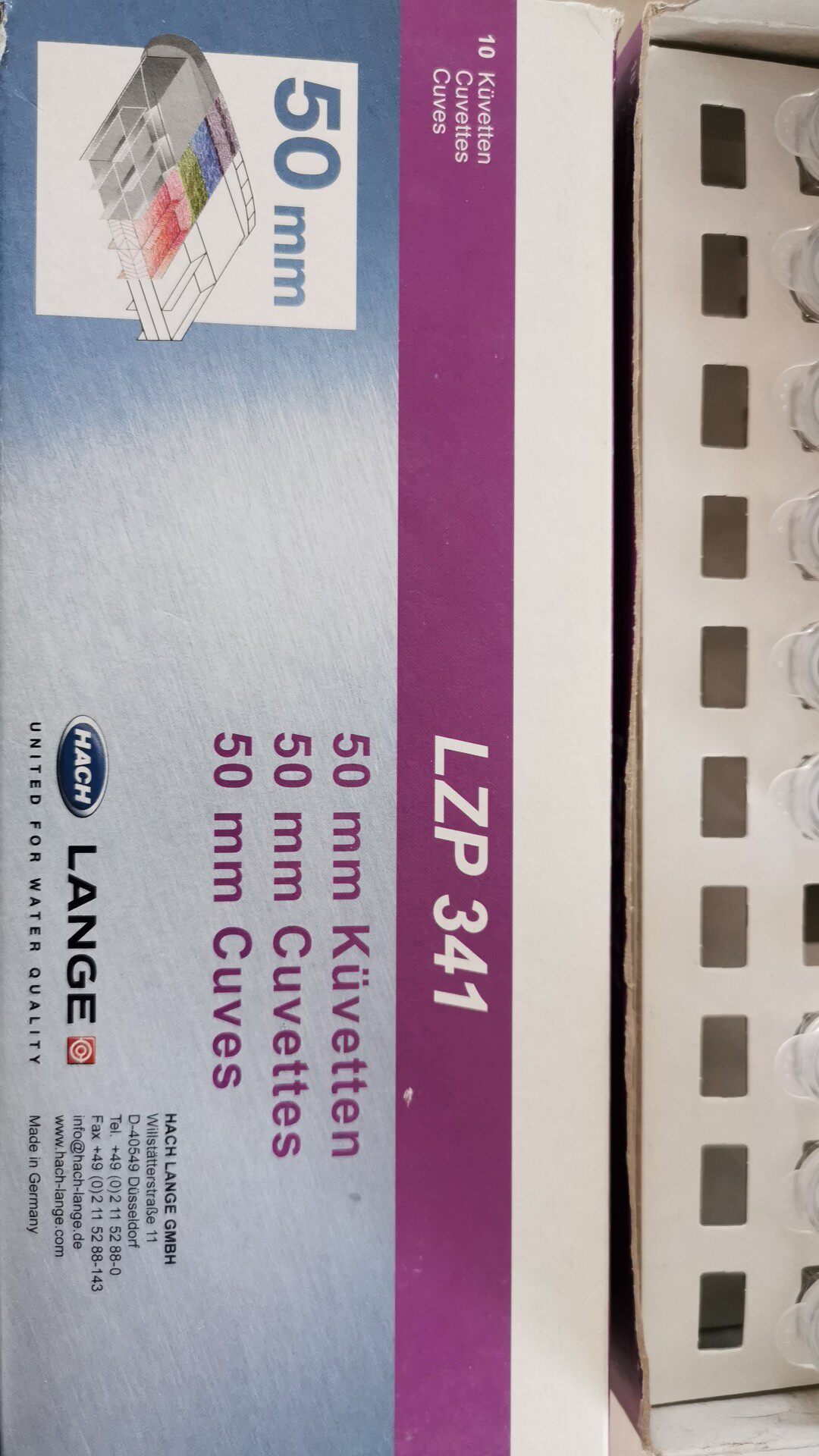 LZP341比色管带盖50mm光程，10个每盒包装，7ml溶液体积