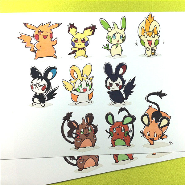绮丽屋日本动漫周边口袋妖怪神奇宝贝老鼠组高光覆膜贴纸满百包邮
