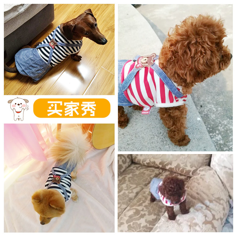 小狗狗衣服冬款加绒保暖牛仔条纹背带裙子泰迪中大型犬宠物春秋装