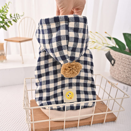 小狗狗格子衣服秋冬款连帽棉衣