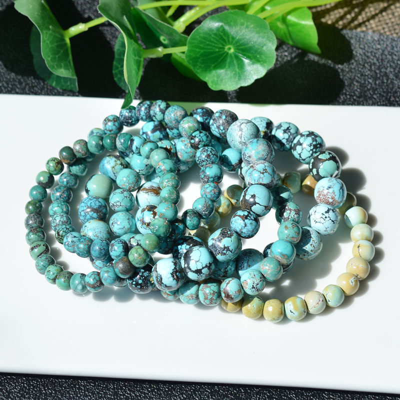 천연 원시 미네랄 청록색 청록색 구식 구슬 팔찌 단일 원 메쉬 꽃 다중 선택 복고풍 남성 및 여성 모델