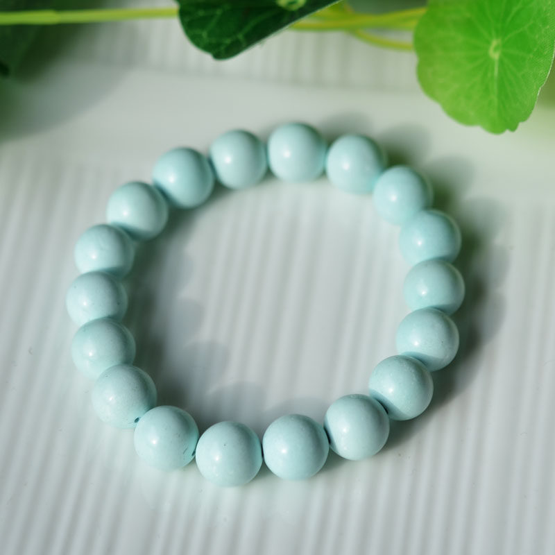 여성을 위한 천연 크리스탈 원시 광석 그레인리스 라이트 블루 청록색 단순 단일 원형 팔찌 10.3MM 신선한 데일리 스타일